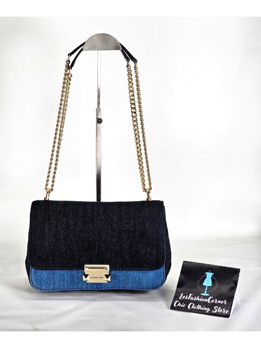 NWT Michael Kors Women's Sloan Denim Blue Chain Strap Shoulder Bag Sz Large 2170